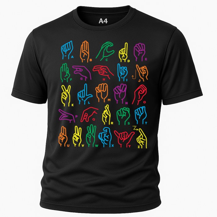 Abc Sign Language Chart Teacher Hand Letter Alphabet Asl Cooling Performance Crew T-Shirt