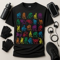 Abc Sign Language Chart Teacher Hand Letter Alphabet Asl Cooling Performance Crew T-Shirt