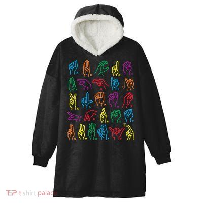 Abc Sign Language Chart Teacher Hand Letter Alphabet Asl Hooded Wearable Blanket