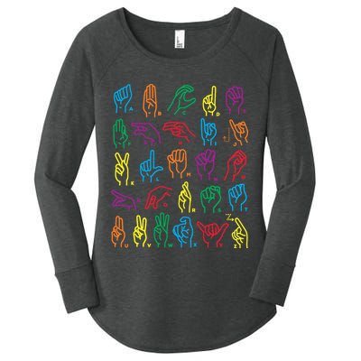 Abc Sign Language Chart Teacher Hand Letter Alphabet Asl Women's Perfect Tri Tunic Long Sleeve Shirt