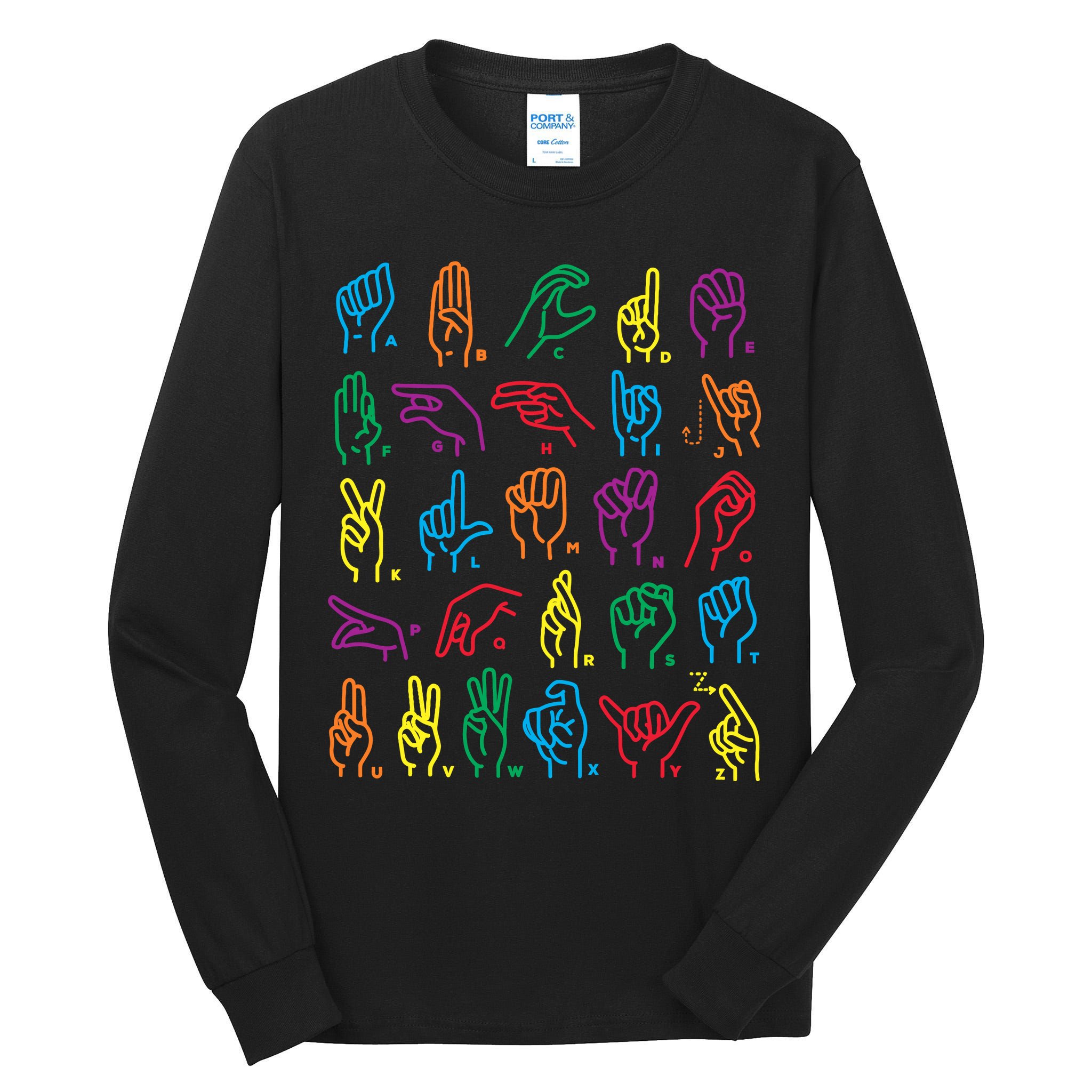 Abc Sign Language Chart Teacher Hand Letter Alphabet Asl Tall Long Sleeve T-Shirt