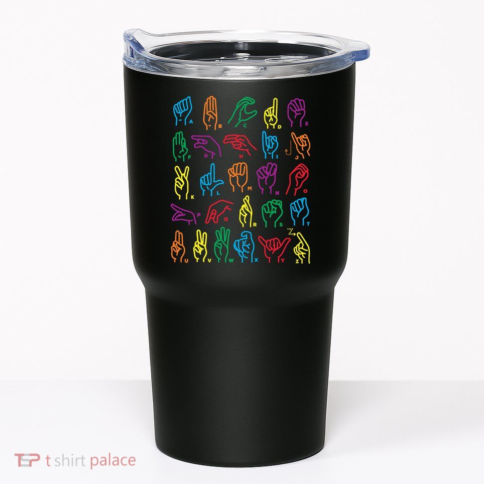 Abc Sign Language Chart Teacher Hand Letter Alphabet Asl Tumbler