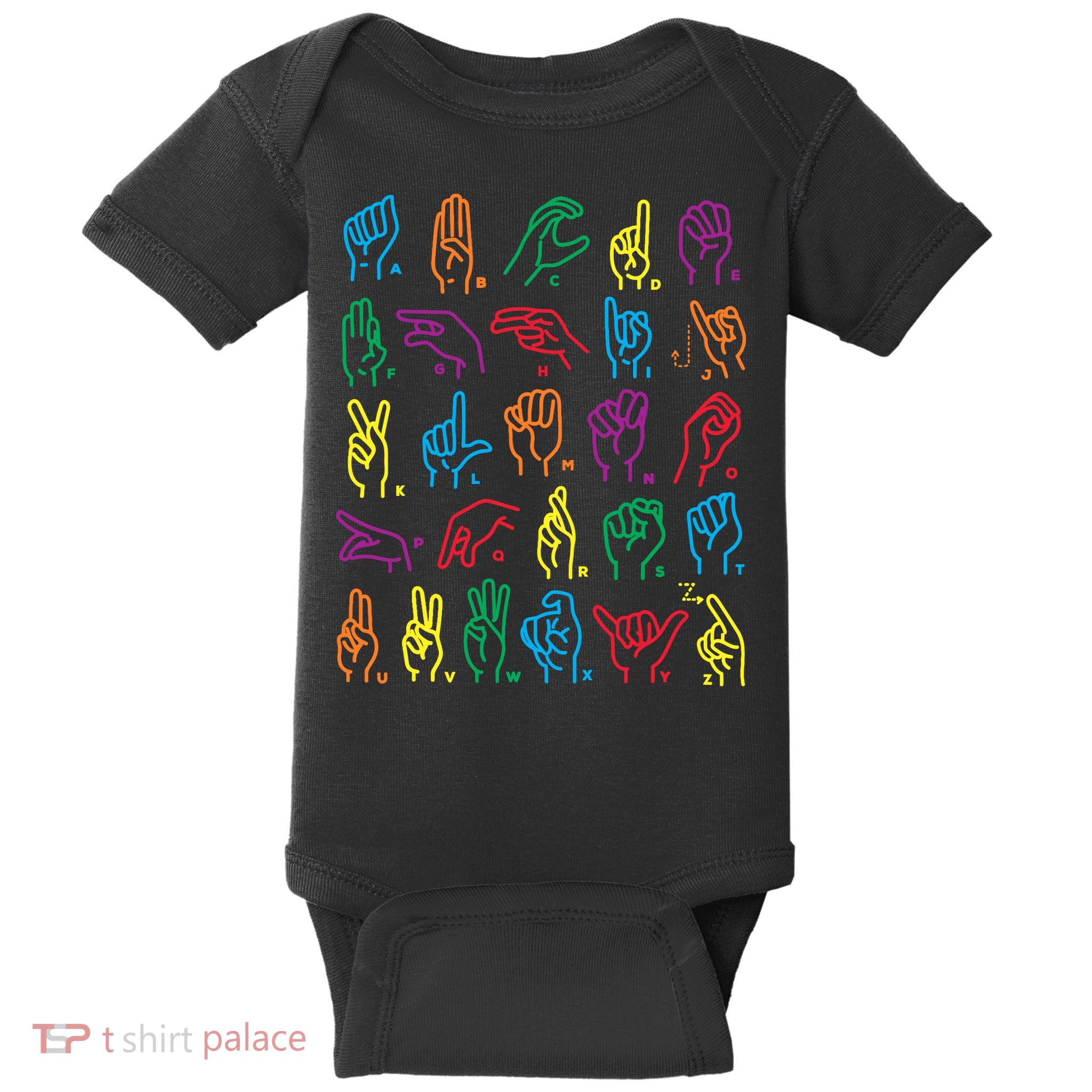 Abc Sign Language Chart Teacher Hand Letter Alphabet Asl Baby Bodysuit