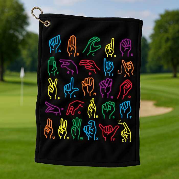 Abc Sign Language Chart Teacher Hand Letter Alphabet Asl Golf Towel
