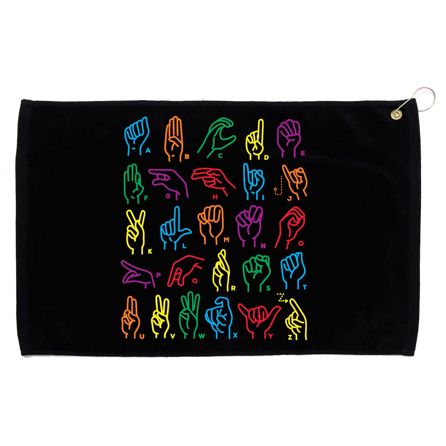 Abc Sign Language Chart Teacher Hand Letter Alphabet Asl Grommeted Golf Towel