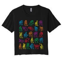 Abc Sign Language Chart Teacher Hand Letter Alphabet Asl Women's Crop Top Tee