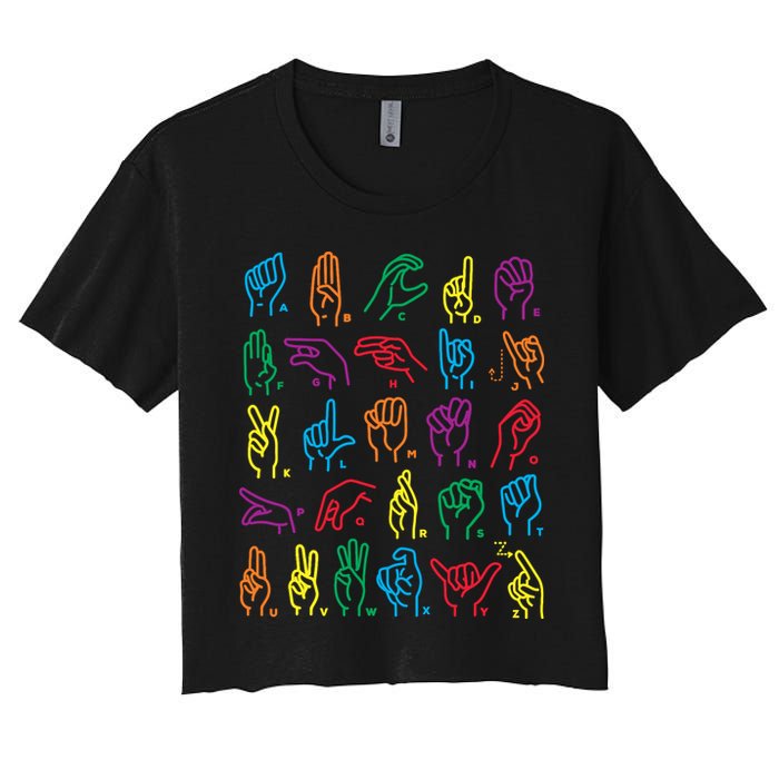 Abc Sign Language Chart Teacher Hand Letter Alphabet Asl Women's Crop Top Tee