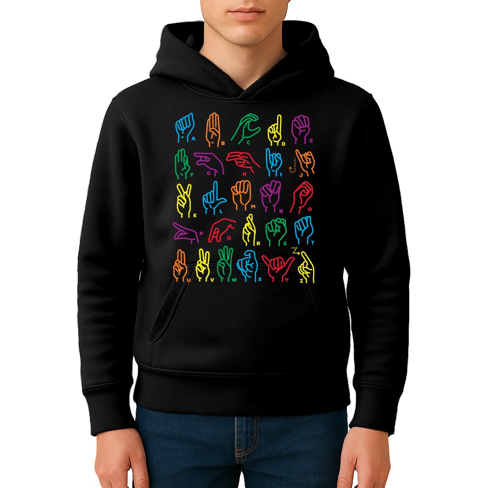 Abc Sign Language Chart Teacher Hand Letter Alphabet Asl Kids Hoodie