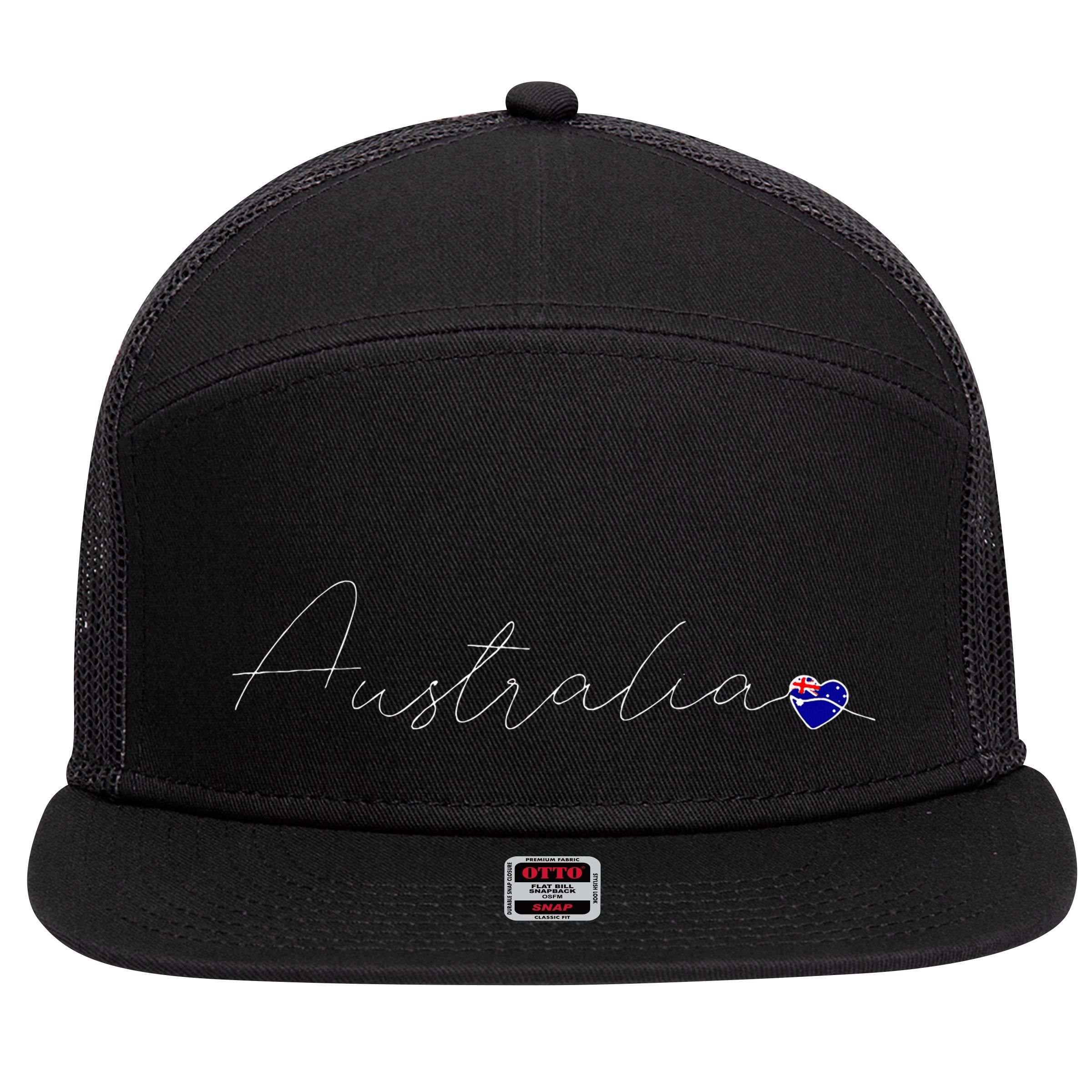 Australia Simple Love Australian Flag Heart On Australia 7 Panel Mesh Trucker Snapback Hat