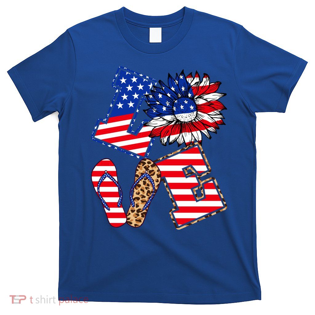 America Sunflowers Love American Patriot Stars And Stripes Gift T-Shirt