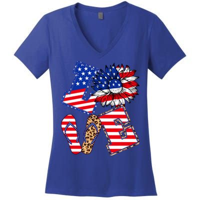 America Sunflowers Love American Patriot Stars And Stripes Gift Women's V-Neck T-Shirt