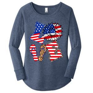 America Sunflowers Love American Patriot Stars And Stripes Gift Women's Perfect Tri Tunic Long Sleeve Shirt