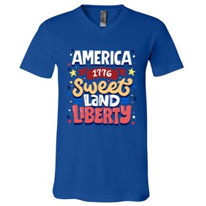 America Sweet Land Liberty Freedom Loyalty 4th Of July Great Gift V-Neck T-Shirt