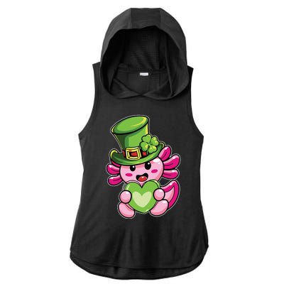 Axolotl Saint Leprechaun St Patrick Day Ladies PosiCharge Tri-Blend Wicking Draft Hoodie Tank