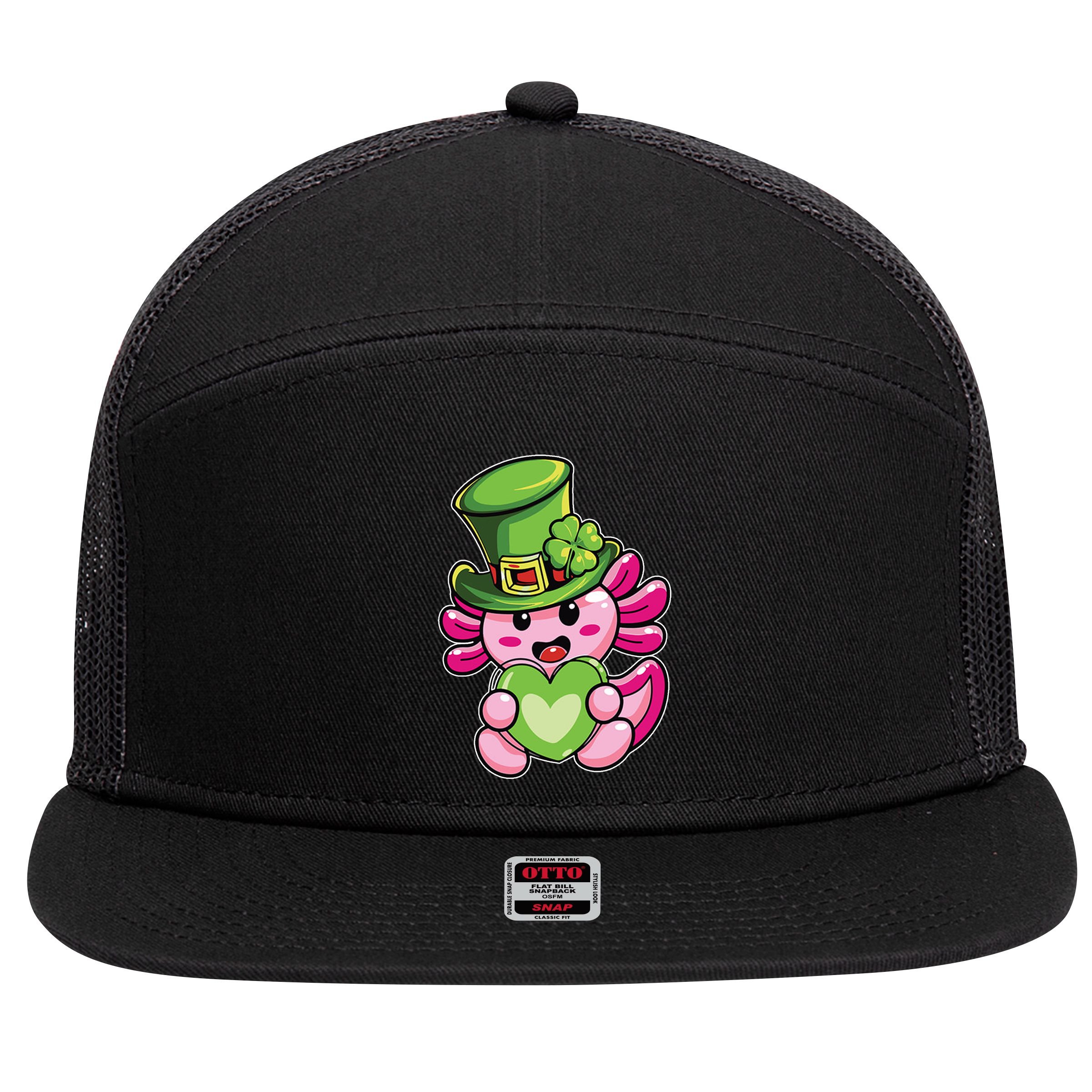 Axolotl Saint Leprechaun St Patrick Day 7 Panel Mesh Trucker Snapback Hat