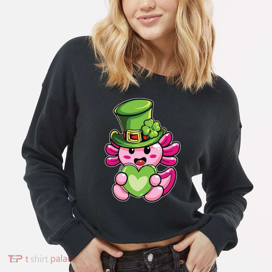 Axolotl Saint Leprechaun St Patrick Day Cropped Pullover Crew