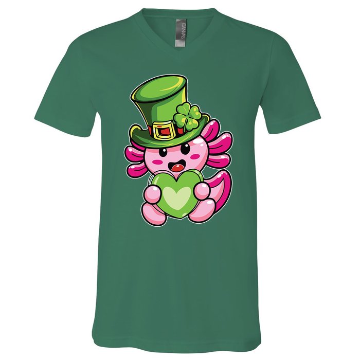 Axolotl Saint Leprechaun St Patrick Day V-Neck T-Shirt