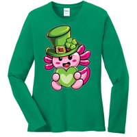 Axolotl Saint Leprechaun St Patrick Day Ladies Long Sleeve Shirt