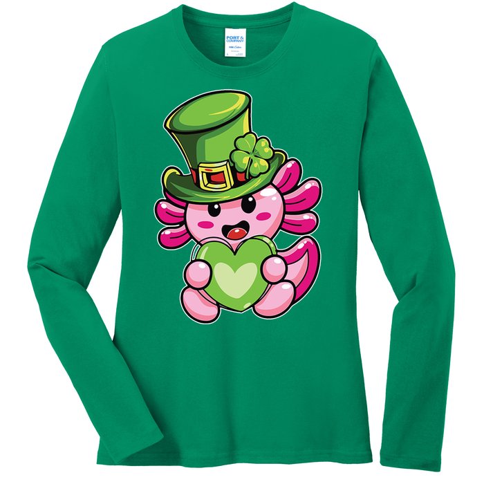 Axolotl Saint Leprechaun St Patrick Day Ladies Long Sleeve Shirt