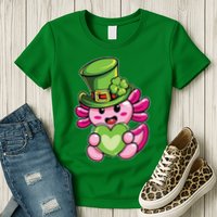 Axolotl Saint Leprechaun St Patrick Day Womens T-Shirt