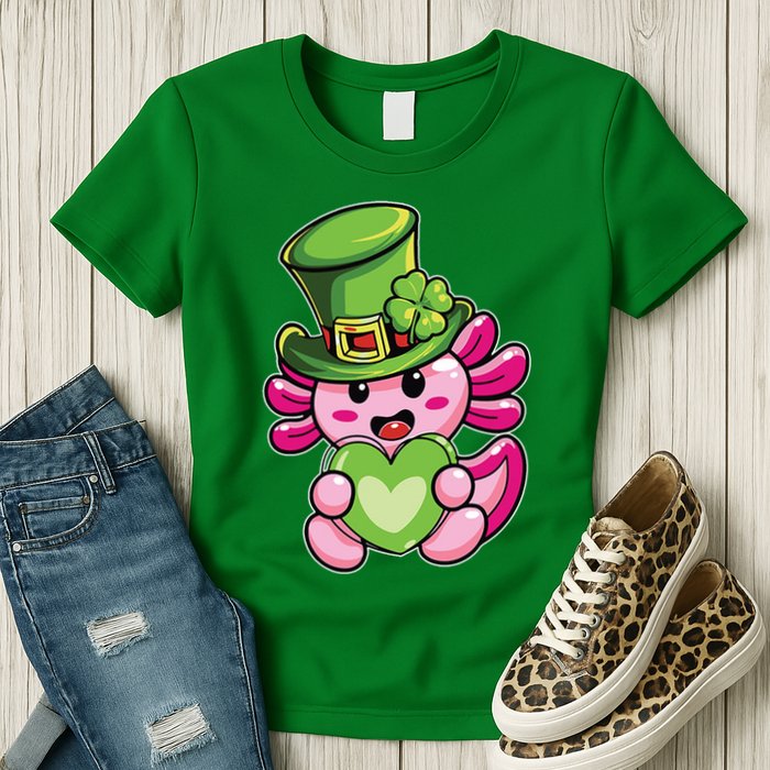 Axolotl Saint Leprechaun St Patrick Day Womens T-Shirt