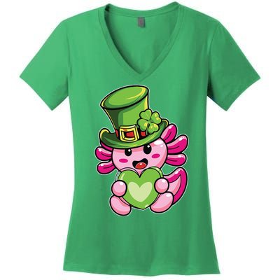 Axolotl Saint Leprechaun St Patrick Day Women's V-Neck T-Shirt