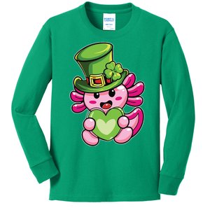 Axolotl Saint Leprechaun St Patrick Day Kids Long Sleeve Shirt