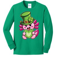 Axolotl Saint Leprechaun St Patrick Day Kids Long Sleeve Shirt