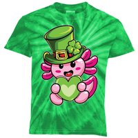 Axolotl Saint Leprechaun St Patrick Day Kids Tie-Dye T-Shirt