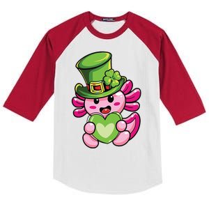 Axolotl Saint Leprechaun St Patrick Day Kids Colorblock Raglan Jersey