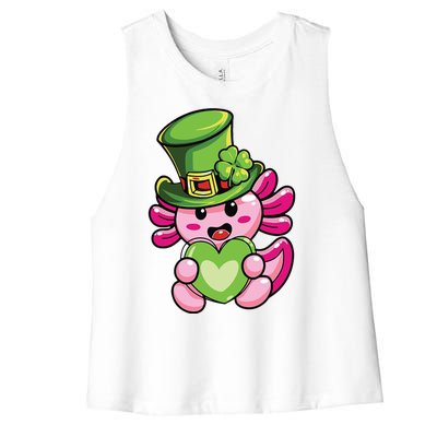 Axolotl Saint Leprechaun St Patrick Day Women's Racerback Cropped Tank