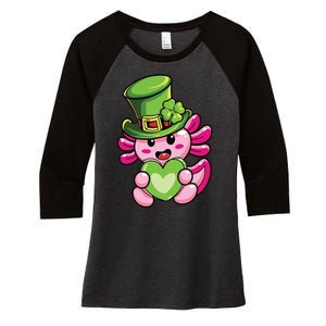 Axolotl Saint Leprechaun St Patrick Day Women's Tri-Blend 3/4-Sleeve Raglan Shirt