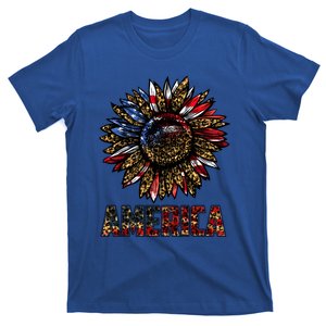 America Sunflower Leopard Usa Flag Patriotic 4th Of July Cute Gift T-Shirt