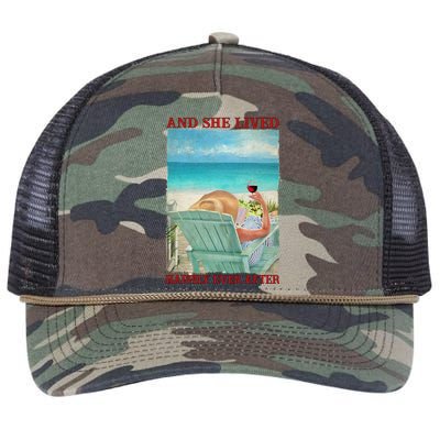 And She Lived Happily After Ever Summer Vibes Beach Vacay Funny Gift Retro Rope Trucker Hat Cap