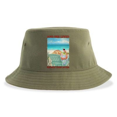 And She Lived Happily After Ever Summer Vibes Beach Vacay Funny Gift Sustainable Bucket Hat