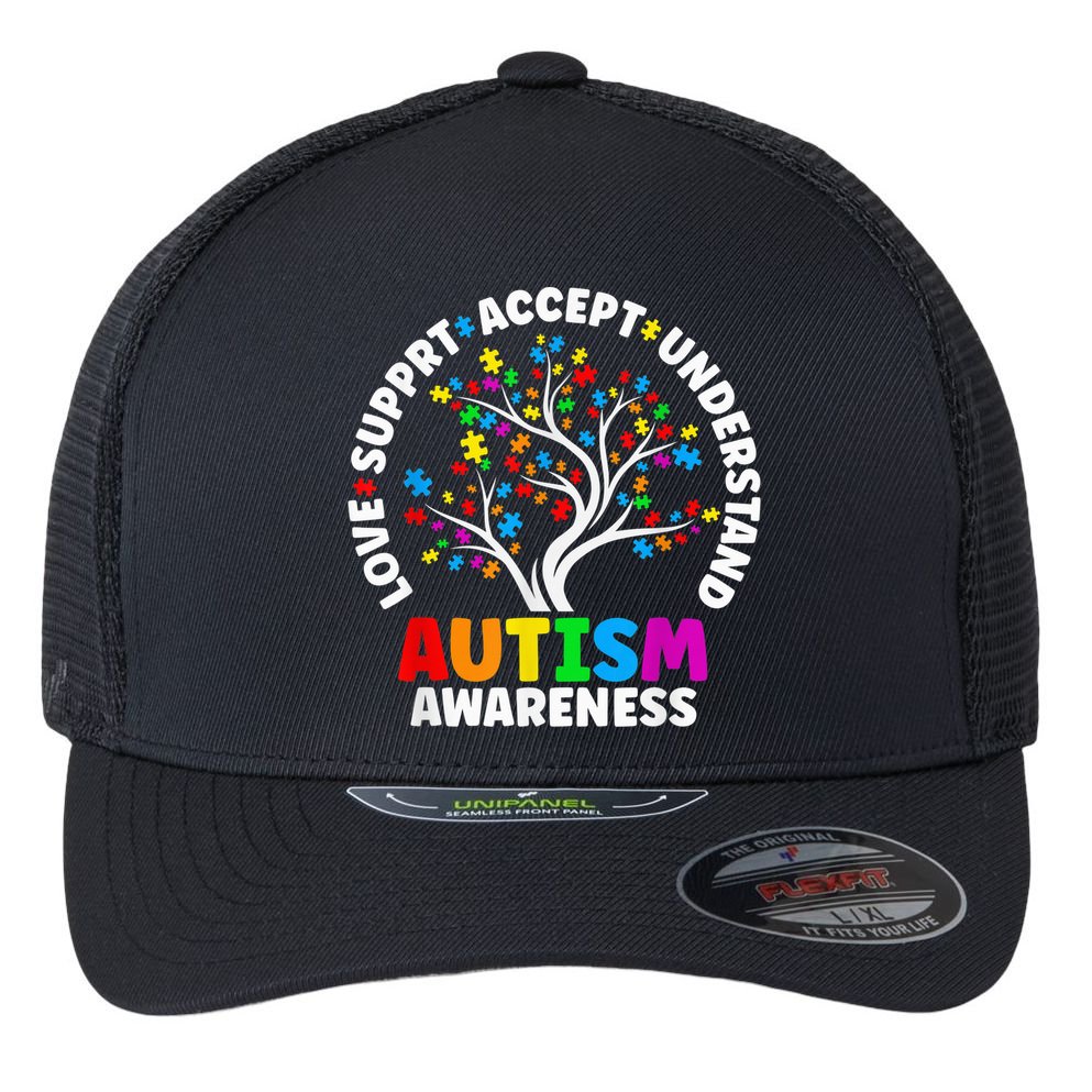 Autism Shirt Love Accept Support Autistic Autism Awareness Flexfit Unipanel Trucker Cap