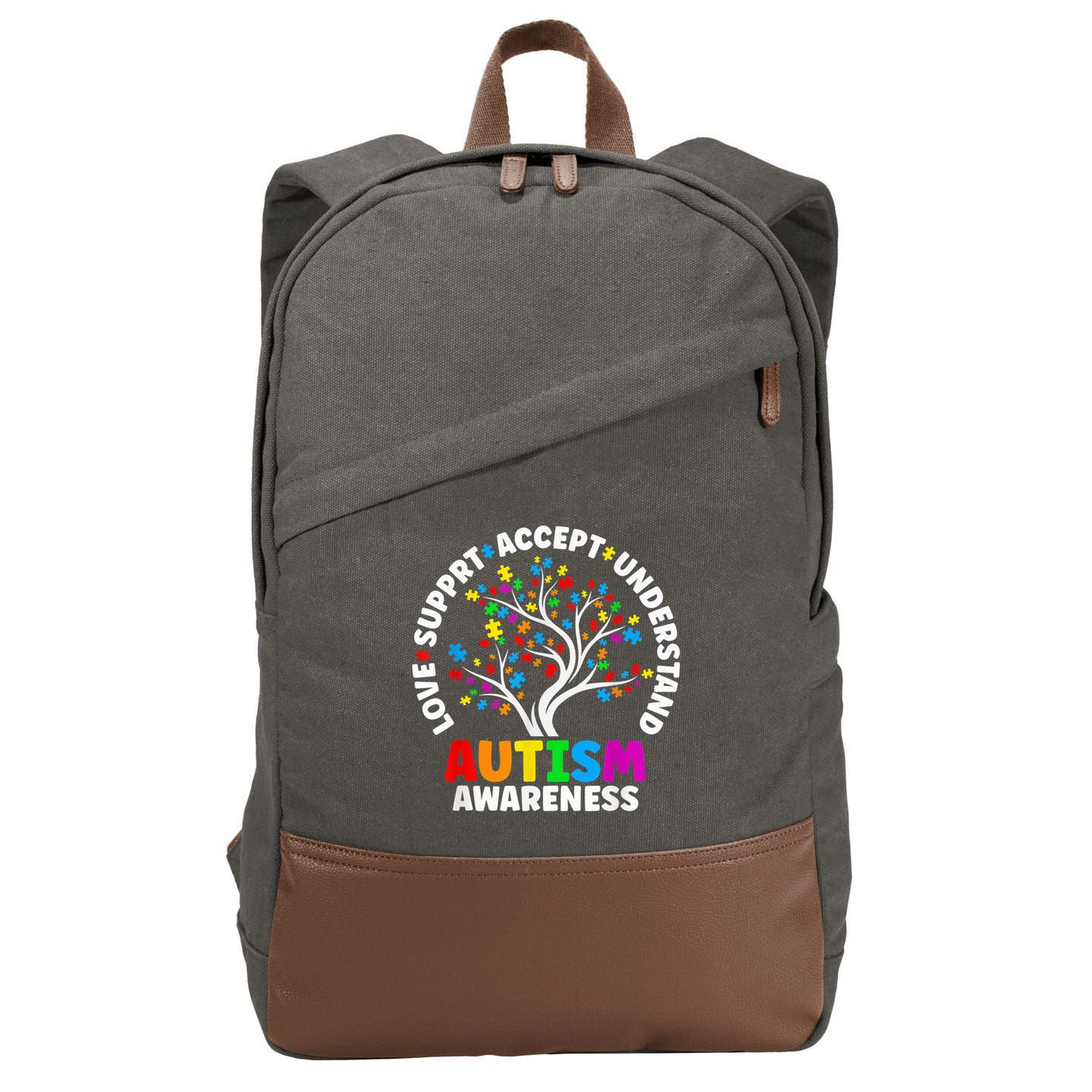 Autism Shirt Love Accept Support Autistic Autism Awareness Cotton Canvas Backpack