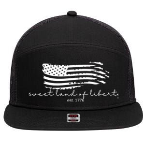 America Sweet Land Of Liberty Est 1776 Patriotic Gift 7 Panel Mesh Trucker Snapback Hat