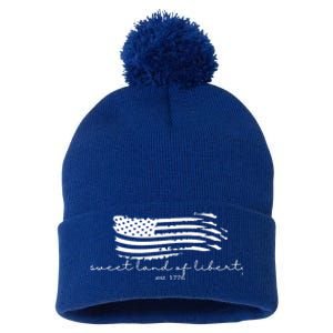 America Sweet Land Of Liberty Est 1776 Patriotic Gift Pom Pom 12in Knit Beanie