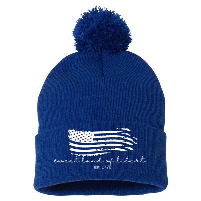 America Sweet Land Of Liberty Est 1776 Patriotic Gift Pom Pom 12in Knit Beanie