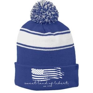 America Sweet Land Of Liberty Est 1776 Patriotic Gift Stripe Pom Pom Beanie