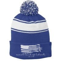 America Sweet Land Of Liberty Est 1776 Patriotic Gift Stripe Pom Pom Beanie