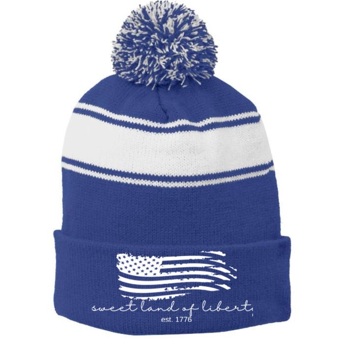 America Sweet Land Of Liberty Est 1776 Patriotic Gift Stripe Pom Pom Beanie