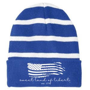 America Sweet Land Of Liberty Est 1776 Patriotic Gift Striped Beanie with Solid Band