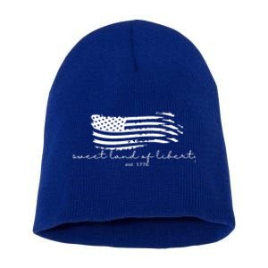 America Sweet Land Of Liberty Est 1776 Patriotic Gift Short Acrylic Beanie