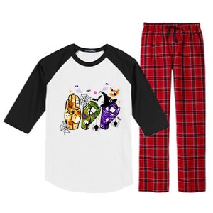 American Sign Language Boo Asl Halloween For Gift Raglan Sleeve Pajama Set