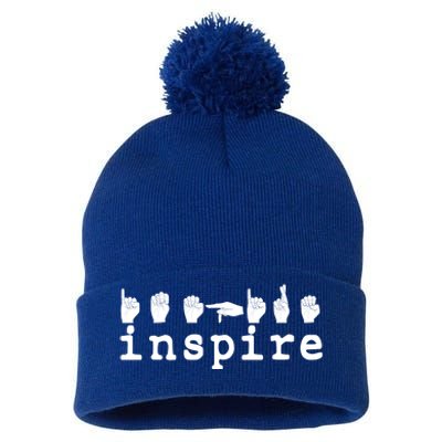 ASL Sign Langage Inspire Pom Pom 12in Knit Beanie