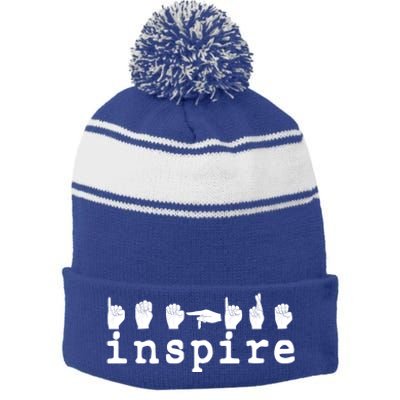 ASL Sign Langage Inspire Stripe Pom Pom Beanie