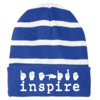 ASL Sign Langage Inspire Striped Beanie with Solid Band