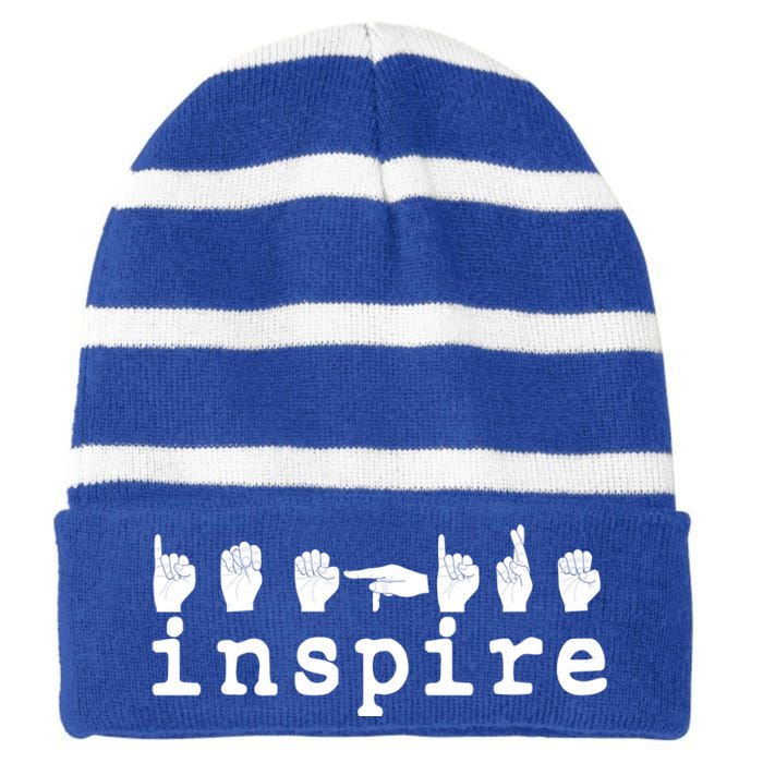 ASL Sign Langage Inspire Striped Beanie with Solid Band